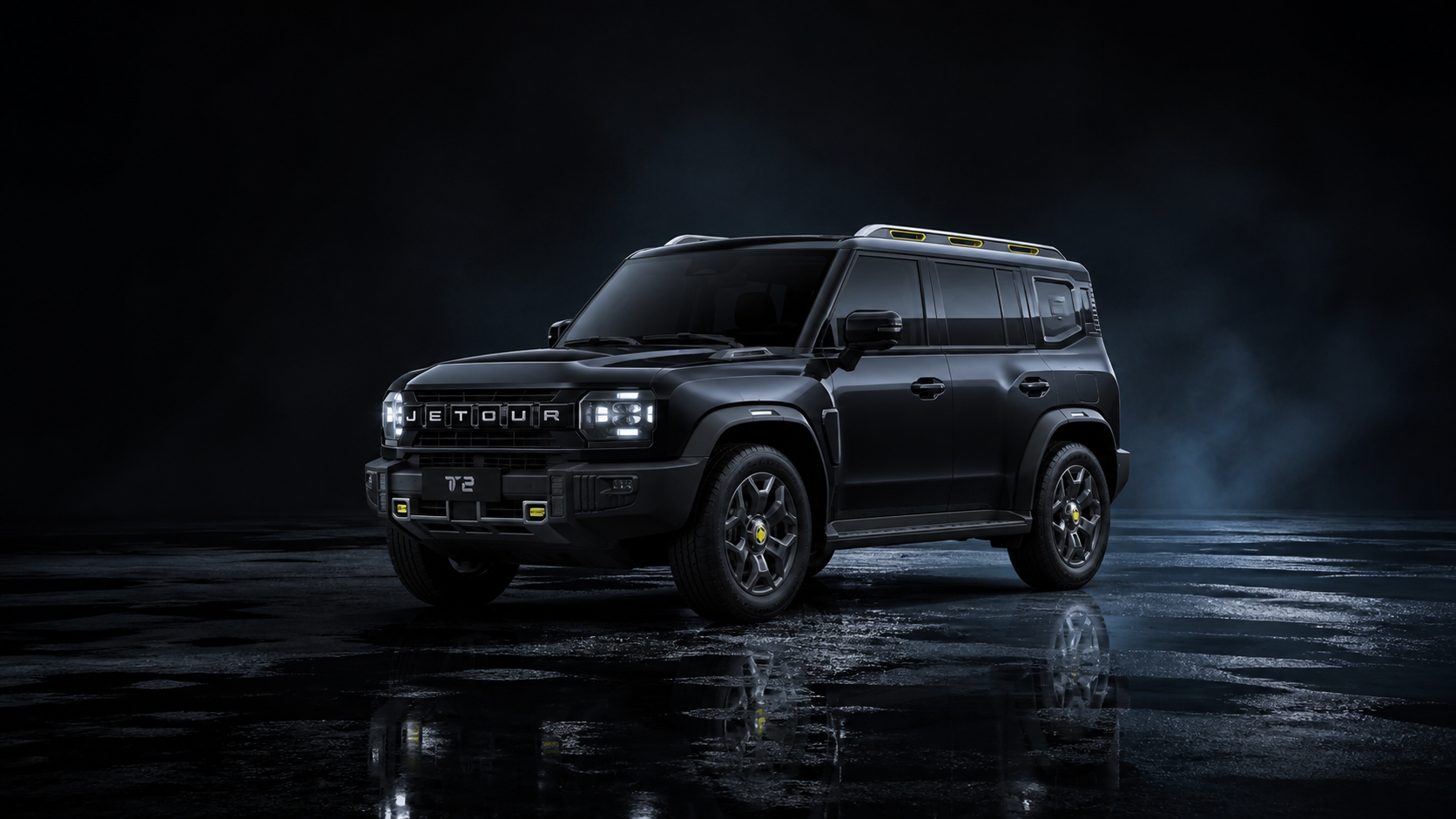 Jetour T2 in a dark studio environment